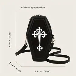 Black Gothic Crossbody Bag, Fashion Coffin Shaped Novelty Shoulder Bag (Click Pic)